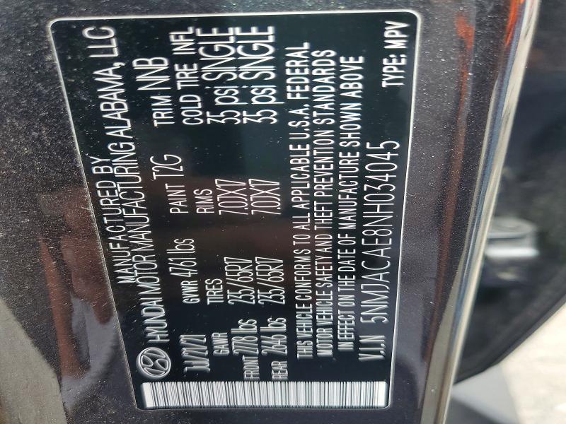Aukcja sprzedaży 2022 Hyundai Tucson, vin: 5NMJACAE8NH034045, numer aukcji: 56673646