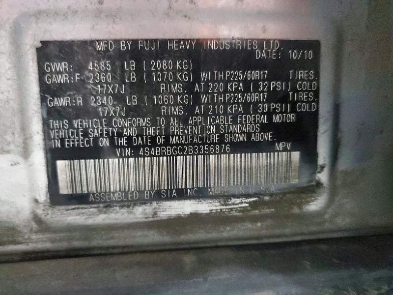 2011 Subaru Outback მანქანა იყიდება აუქციონზე, vin: 4S4BRBGC2B3356876, აუქციონის ნომერი: 57144336