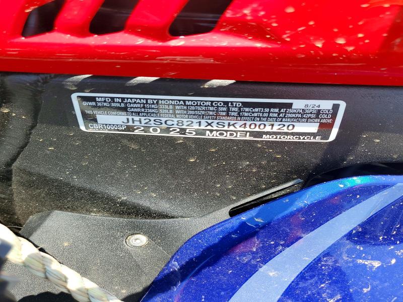 Продажа на аукционе авто 2025 Honda Cbr1000, vin: JH2SC821XSK400120, номер лота: 58985276