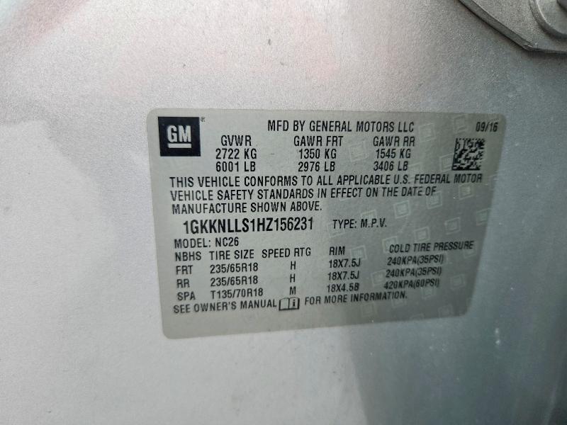 56684706 :رقم المزاد ، 1GKKNLLS1HZ156231 vin ، 2017 Gmc Acadia مزاد بيع