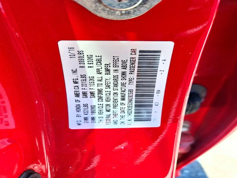 57871776 :رقم المزاد ، 1HGCR2E50HA092589 vin ، 2017 Honda Accord مزاد بيع
