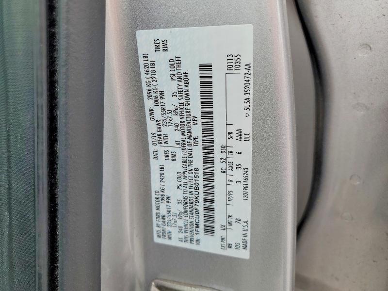 Продаж на аукціоні авто 2019 Ford Escape, vin: 1FMCU0F79KUB01518, номер лоту: 56700276