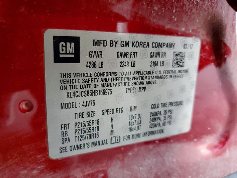 55906536 :رقم المزاد ، KL4CJCSB5HB156975 vin ، 2017 Buick Encore مزاد بيع