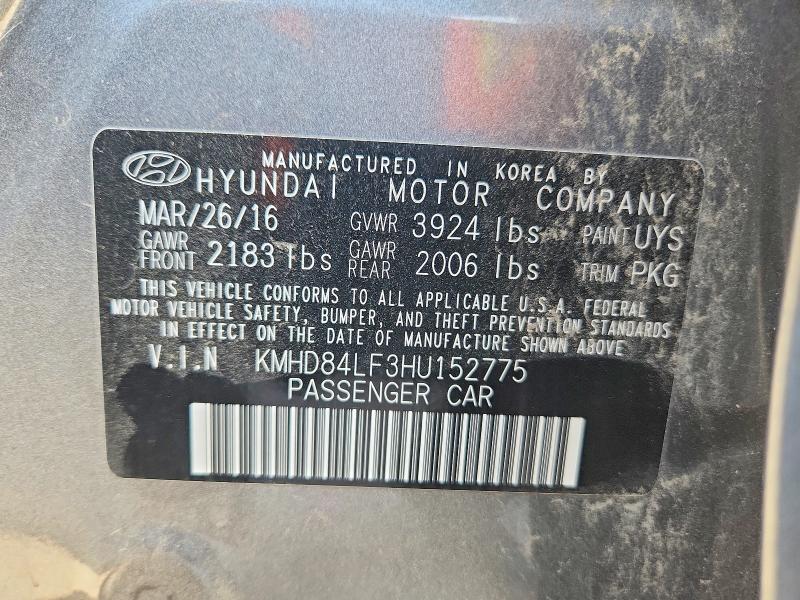 Auction sale of the 2017 Hyundai Elantra, vin: KMHD84LF3HU152775, lot number: 55794566