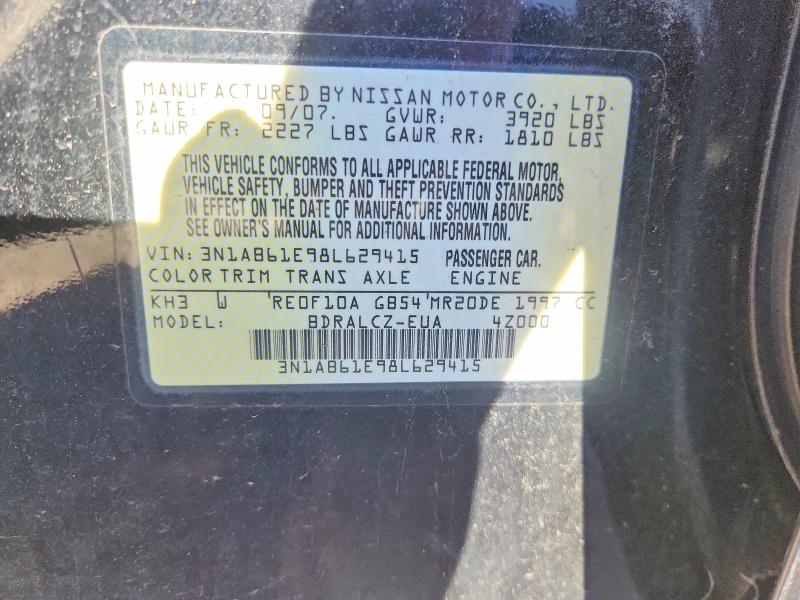 2008 Nissan Sentra მანქანა იყიდება აუქციონზე, vin: 3N1AB61E98L629415, აუქციონის ნომერი: 55736346