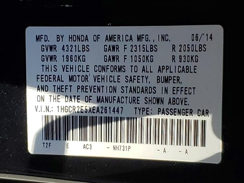 Продаж на аукціоні авто 2014 Honda Accord, vin: 1HGCR2E5XEA261447, номер лоту: 56721706