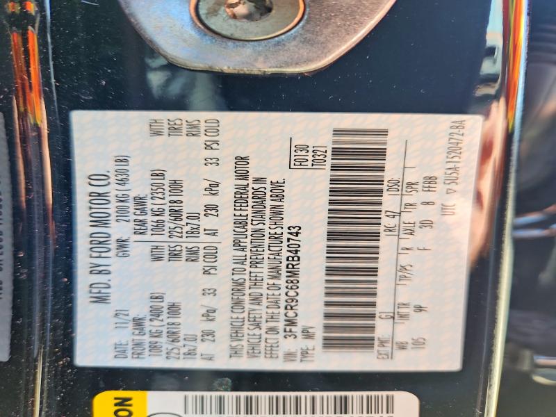 2021 Ford Bronco Sport მანქანა იყიდება აუქციონზე, vin: 3FMCR9C68MRB40743, აუქციონის ნომერი: 55673896
