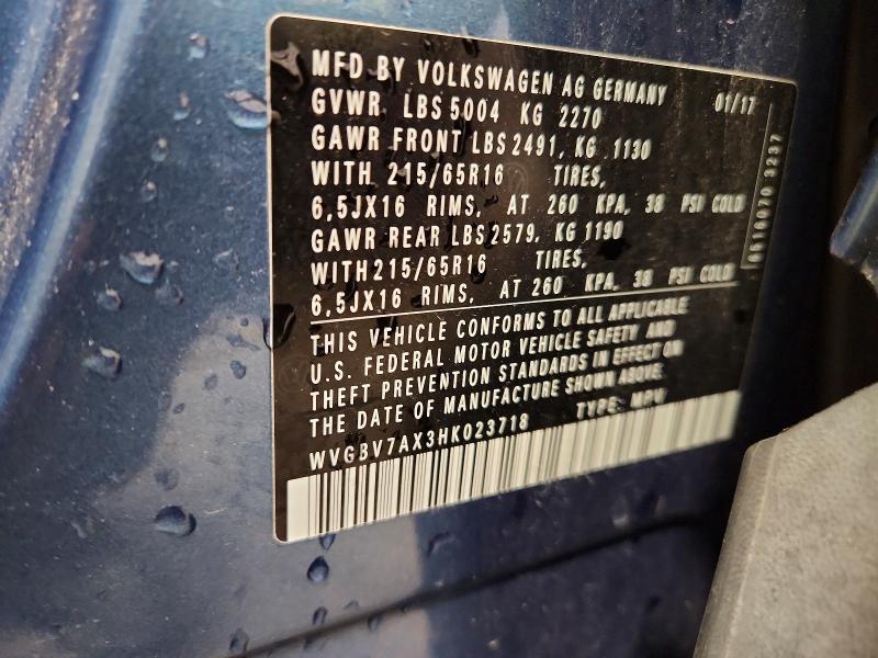 55348586 :رقم المزاد ، WVGBV7AX3HK023718 vin ، 2017 Volkswagen Tiguan مزاد بيع