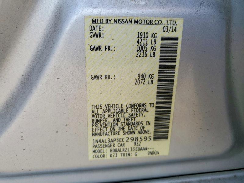 Продажа на аукционе авто 2014 Nissan Altima, vin: 1N4AL3AP3EC298595, номер лота: 54433276