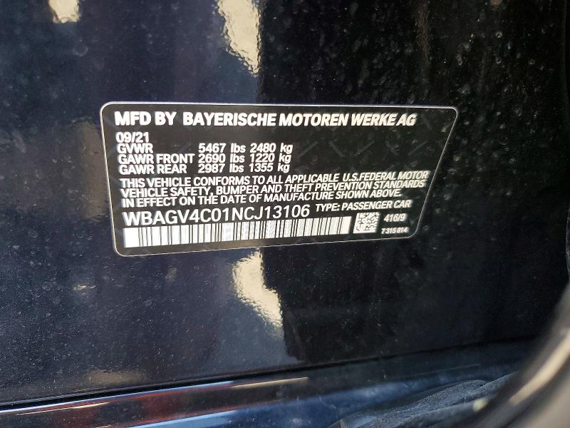 Aukcja sprzedaży 2022 Bmw 840xi, vin: WBAGV4C01NCJ13106, numer aukcji: 55943706
