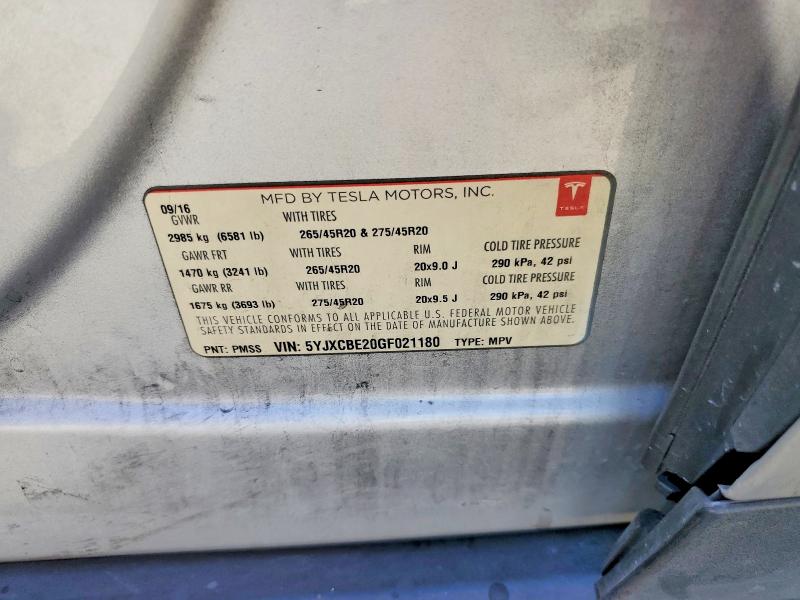 Aukcja sprzedaży 2016 Tesla Model X, vin: 5YJXCBE20GF021180, numer aukcji: 57016366