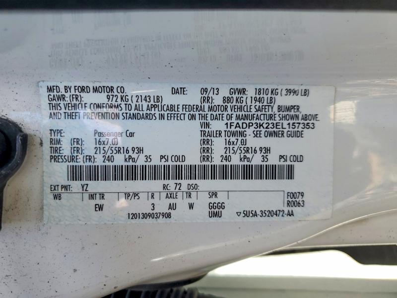 Продажа на аукционе авто 2014 Ford Focus, vin: 1FADP3K23EL157353, номер лота: 58331676