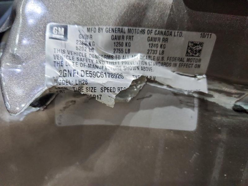 58433566 :رقم المزاد ، 2GNFLDE59C6178926 vin ، 2012 Chevrolet Equinox مزاد بيع