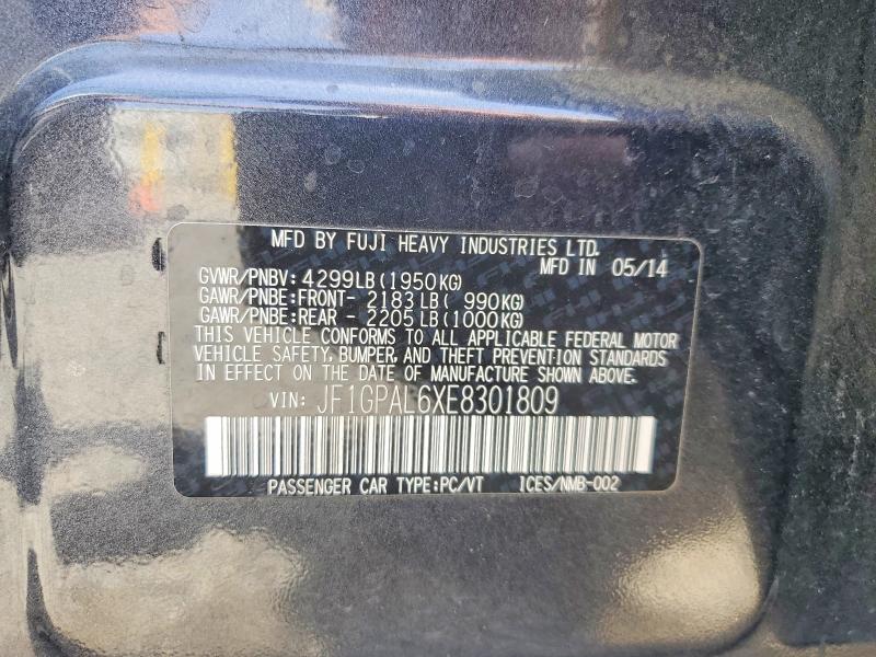 2014 Subaru Impreza მანქანა იყიდება აუქციონზე, vin: JF1GPAL6XE8301809, აუქციონის ნომერი: 58492616