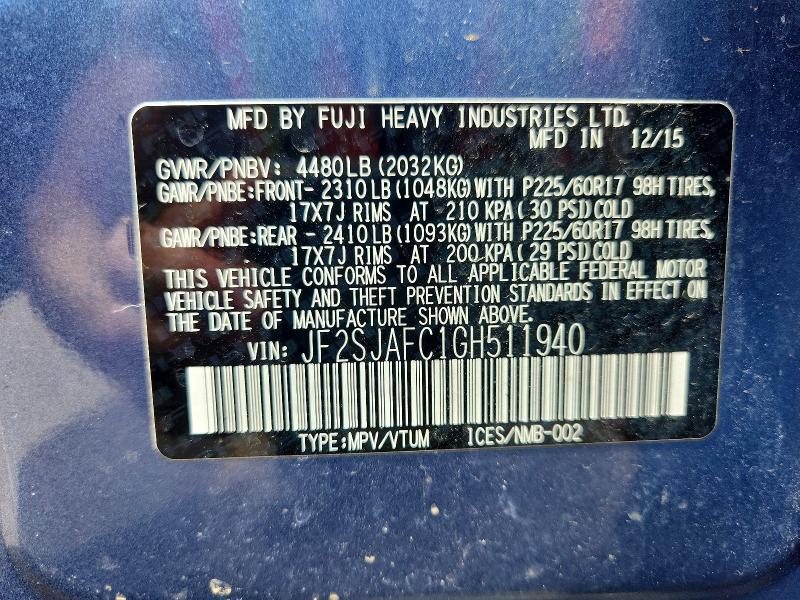 Aukcja sprzedaży 2016 Subaru Forester, vin: JF2SJAFC1GH511940, numer aukcji: 58432836