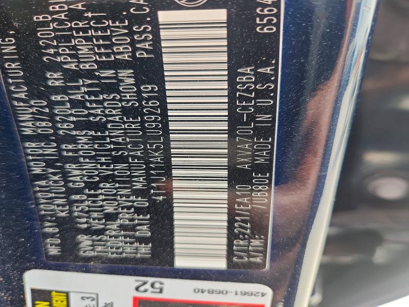 2020 Toyota Camry მანქანა იყიდება აუქციონზე, vin: 4T1J11AK5LU992619, აუქციონის ნომერი: 56119136