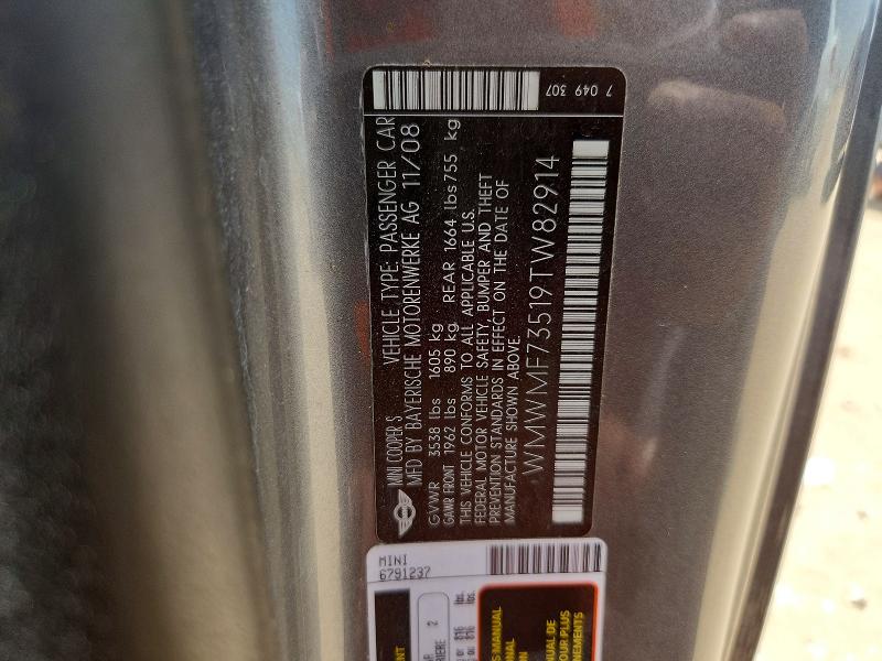 Продаж на аукціоні авто 2009 Mini Cooper, vin: WMWMF73519TW82914, номер лоту: 85605885