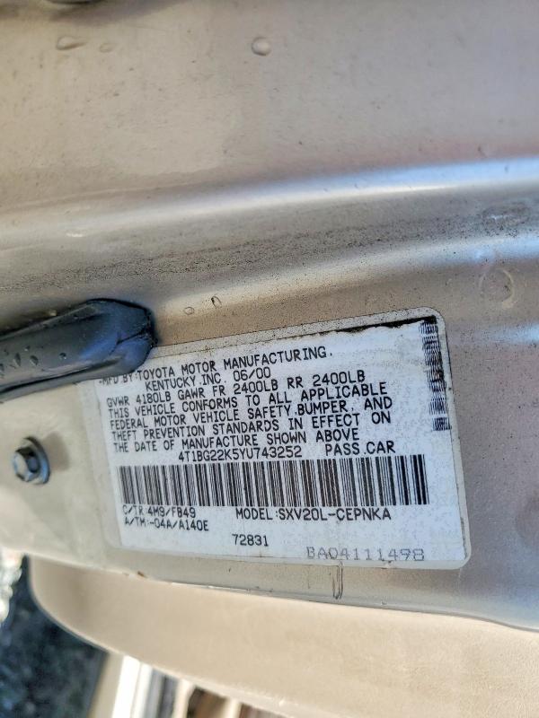 Aukcja sprzedaży 2000 Toyota Camry, vin: 4T1BG22K5YU743252, numer aukcji: 55440376