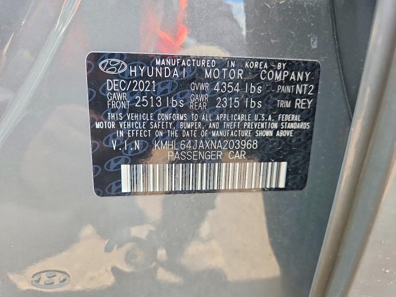 56158976 :رقم المزاد ، KMHL64JAXNA203968 vin ، 2022 Hyundai Sonata مزاد بيع