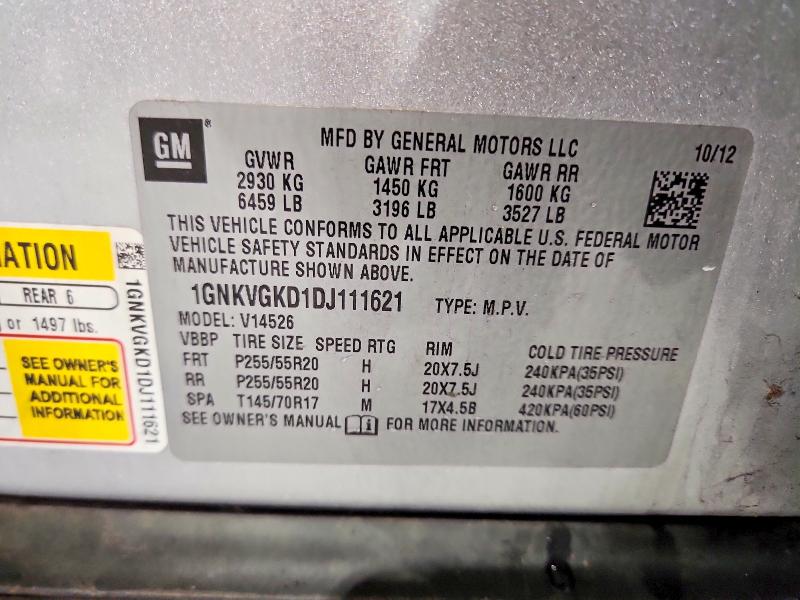 57849536 :رقم المزاد ، 1GNKVGKD1DJ111621 vin ، 2013 Chevrolet Traverse مزاد بيع