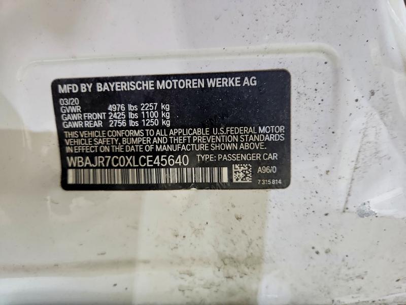 2020 Bmw 530 მანქანა იყიდება აუქციონზე, vin: WBAJR7C0XLCE45640, აუქციონის ნომერი: 58807566