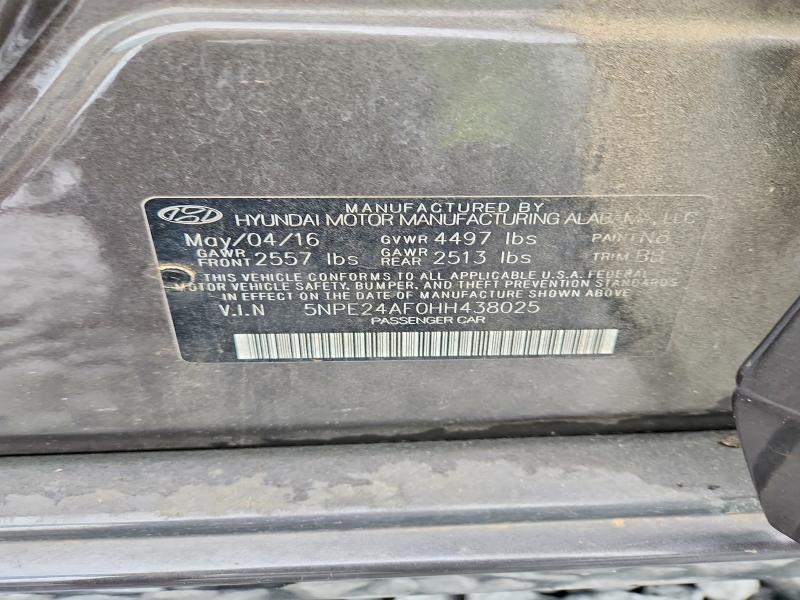 2017 Hyundai Sonata მანქანა იყიდება აუქციონზე, vin: 5NPE24AF0HH438025, აუქციონის ნომერი: 57556916
