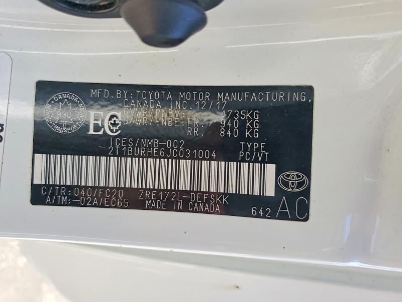 Продажа на аукционе авто 2018 Toyota Corolla, vin: 2T1BURHE6JC031004, номер лота: 55871556