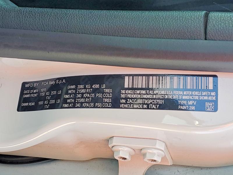 Aukcja sprzedaży 2016 Jeep Renegade, vin: ZACCJBBT9GPC57501, numer aukcji: 57552006