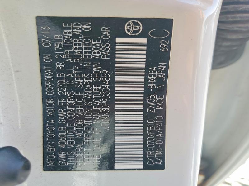 2013 Toyota Prius Plug-in Hybrid მანქანა იყიდება აუქციონზე, vin: JTDKN3DP9D3044859, აუქციონის ნომერი: 56302696