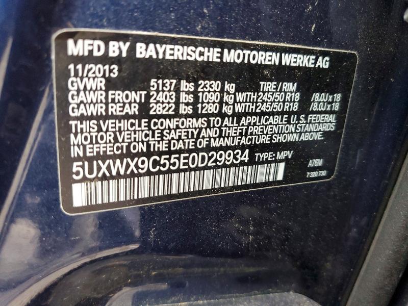 2014 Bmw X3 მანქანა იყიდება აუქციონზე, vin: 5UXWX9C55E0D29934, აუქციონის ნომერი: 55904976