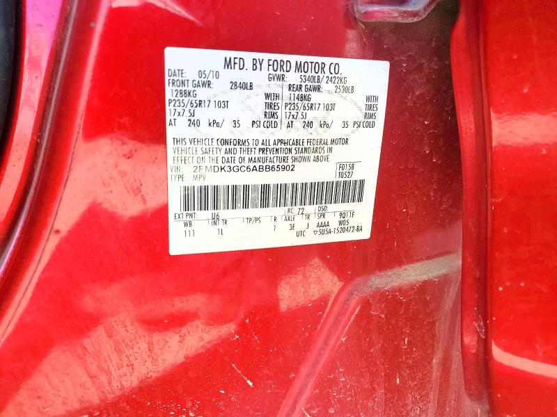 Продаж на аукціоні авто 2010 Ford Edge, vin: 2FMDK3GC6ABB65902, номер лоту: 51600776