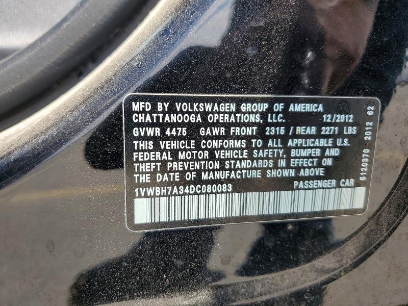 Продаж на аукціоні авто 2013 Volkswagen Passat, vin: 1VWBH7A34DC080083, номер лоту: 58129826