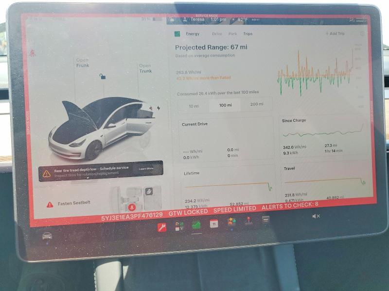 56858486 :رقم المزاد ، 5YJ3E1EA3PF476129 vin ، 2023 Tesla Model 3 مزاد بيع