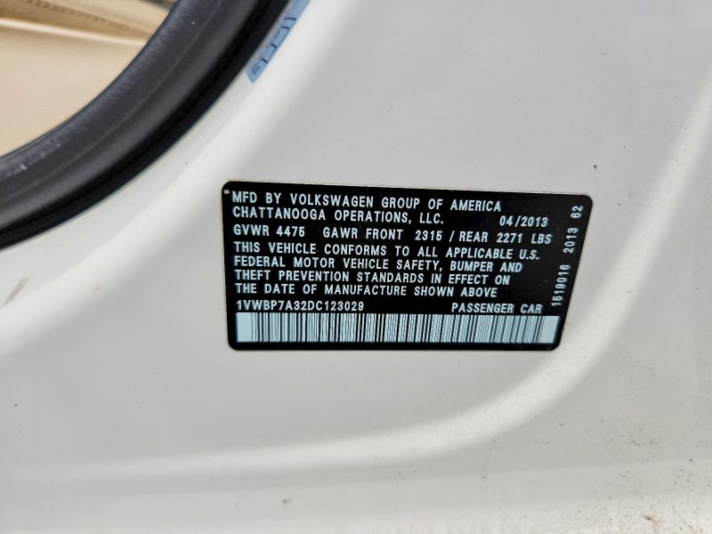Продаж на аукціоні авто 2013 Volkswagen Passat, vin: 1VWBP7A32DC123029, номер лоту: 58545226