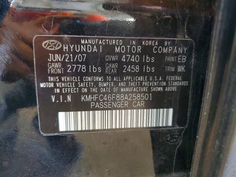Продажа на аукционе авто 2008 Hyundai Azera, vin: KMHFC46F88A258501, номер лота: 56781106