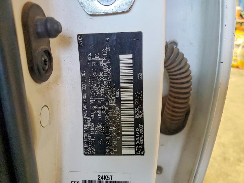 57921976 :رقم المزاد ، 5TFBV58127X003648 vin ، 2007 Toyota Tundra مزاد بيع