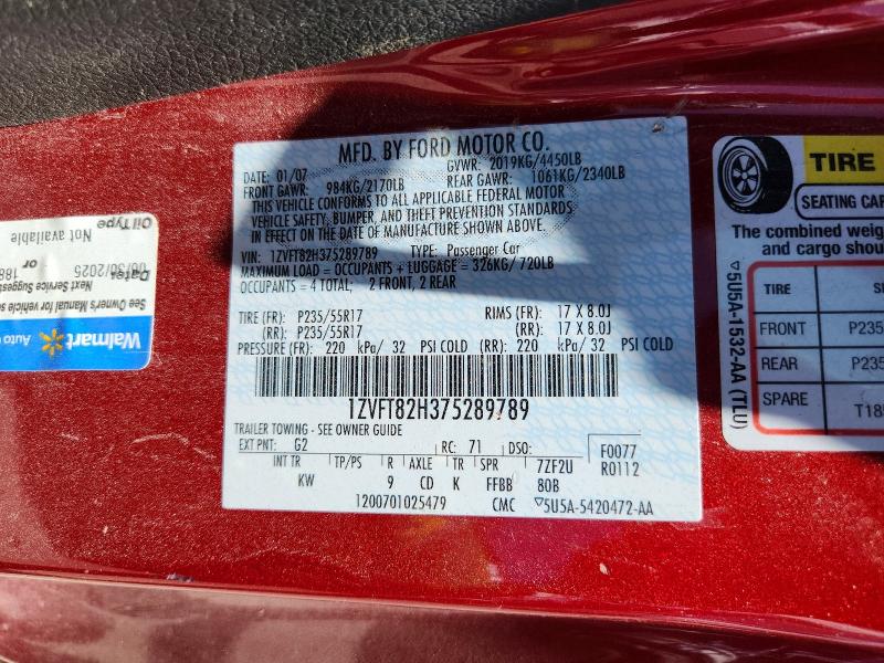 Продажа на аукционе авто 2007 Ford Mustang, vin: 1ZVFT82H375289789, номер лота: 55761356