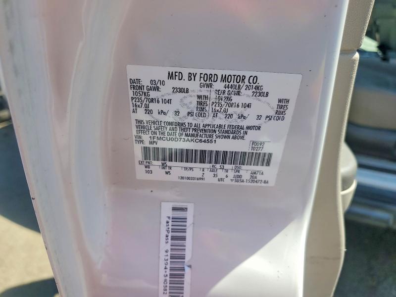 2010 Ford Escape მანქანა იყიდება აუქციონზე, vin: 1FMCU0D73AKC64551, აუქციონის ნომერი: 55607496