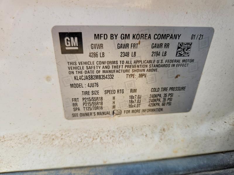 56977416 :رقم المزاد ، KL4CJASB2MB354332 vin ، 2021 Buick Encore مزاد بيع