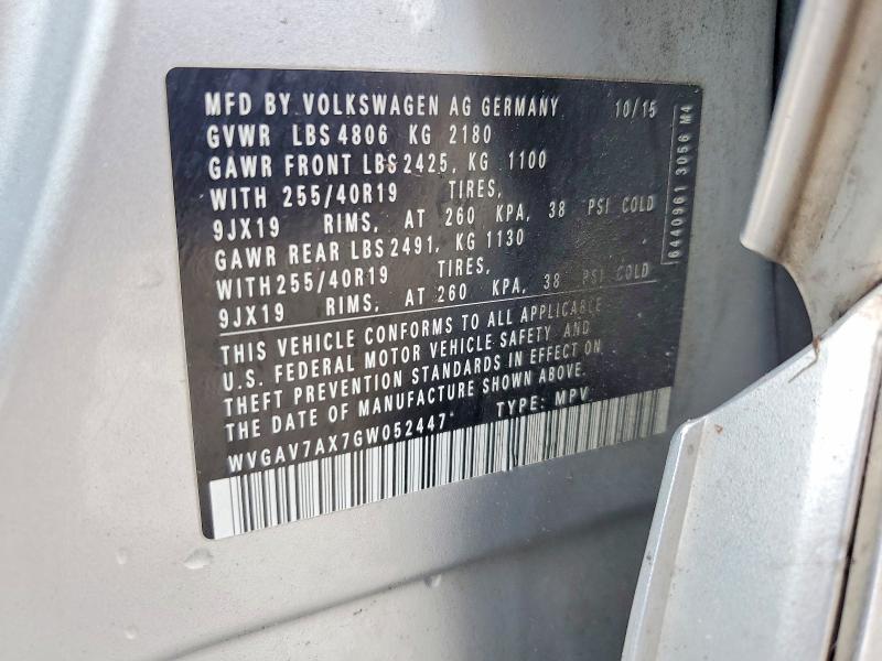 56473096 :رقم المزاد ، WVGAV7AX7GW052447 vin ، 2016 Volkswagen Tiguan مزاد بيع