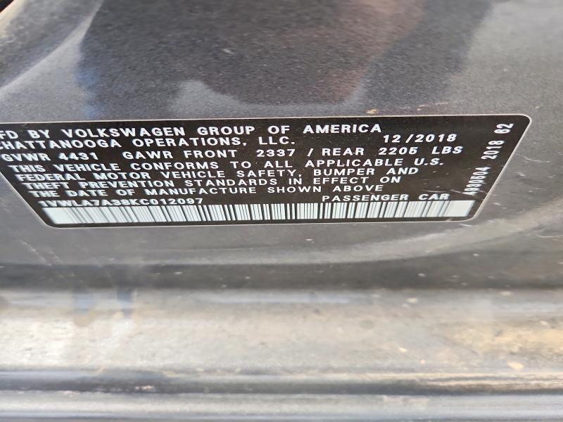 Продаж на аукціоні авто 2019 Volkswagen Passat, vin: 1VWLA7A38KC012097, номер лоту: 54544346