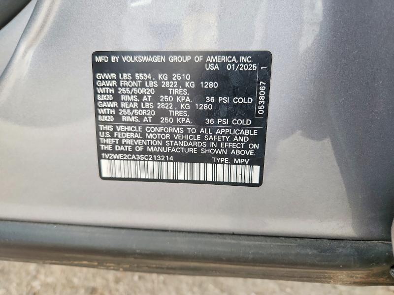 56687266 :رقم المزاد ، 1V2WE2CA3SC213214 vin ، 2025 Volkswagen Atlas Cross Sport مزاد بيع