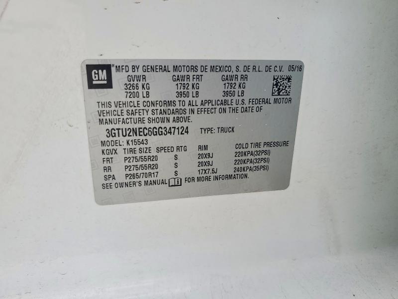 Продажа на аукционе авто 2016 Gmc Sierra, vin: 3GTU2NEC6GG347124, номер лота: 58932646