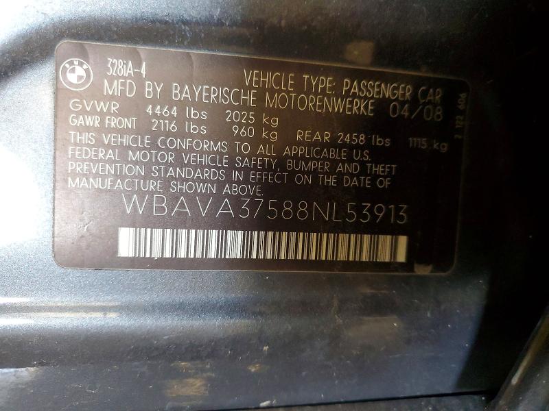 56243686 :رقم المزاد ، WBAVA37588NL53913 vin ، 2008 Bmw 328 مزاد بيع