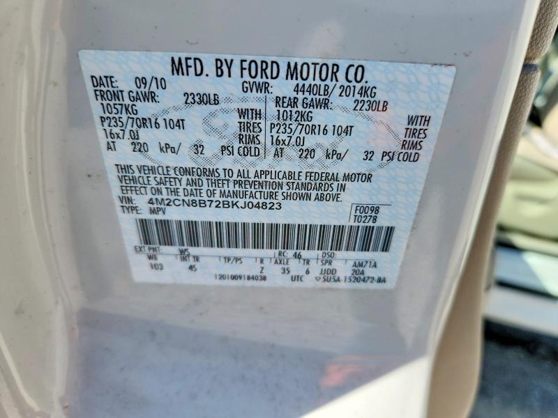 2011 Mercury Mariner მანქანა იყიდება აუქციონზე, vin: 4M2CN8B72BKJ04823, აუქციონის ნომერი: 55776006