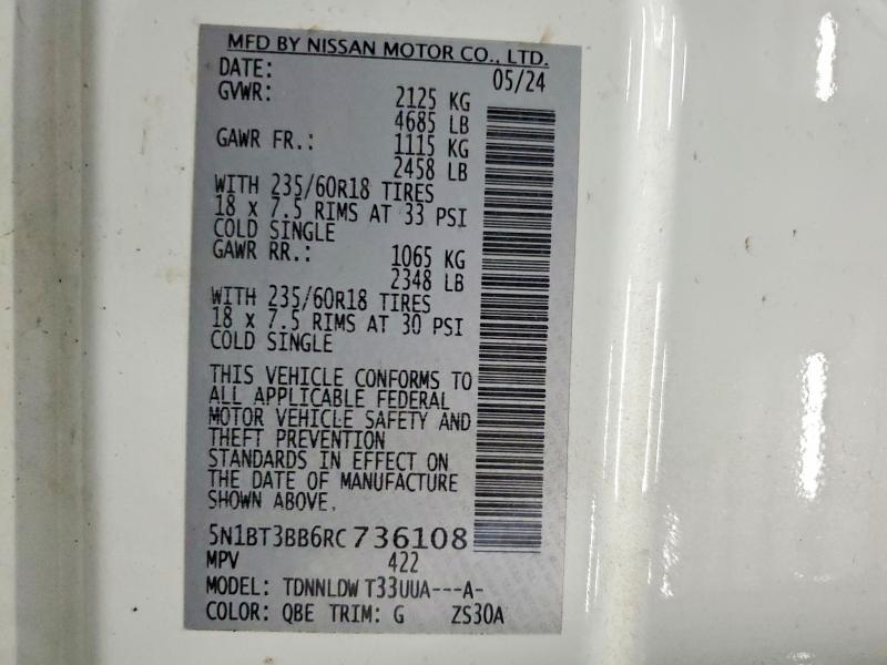 Aukcja sprzedaży 2024 Nissan Rogue, vin: 5N1BT3BB6RC736108, numer aukcji: 57477036