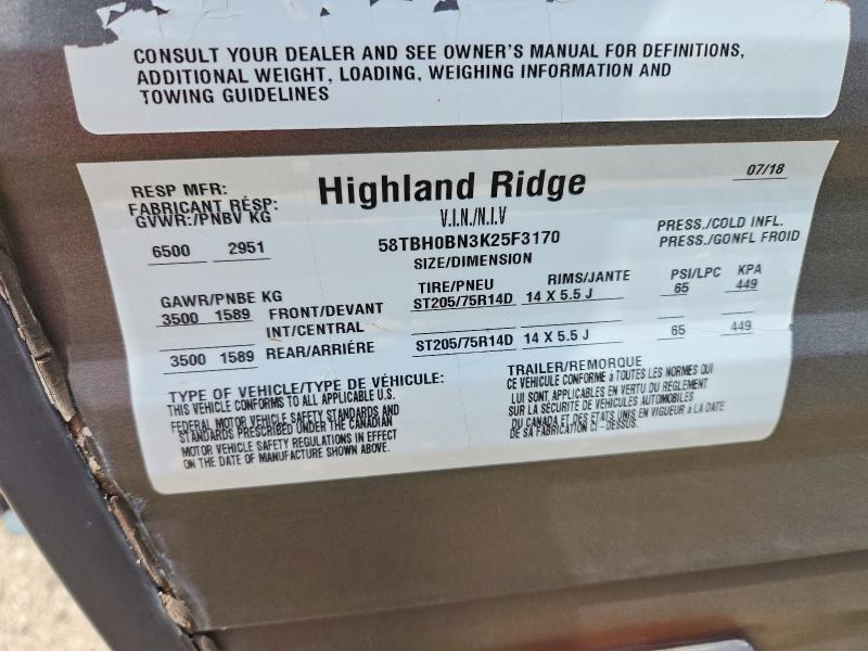 2019 Highland Ridge Open Range მანქანა იყიდება აუქციონზე, vin: 58TBH0BN3K25F3170, აუქციონის ნომერი: 55557306