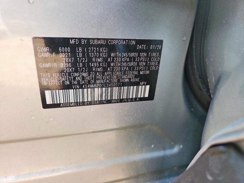 Aukcja sprzedaży 2020 Subaru Ascent, vin: 4S4WMAPD1L3450171, numer aukcji: 57399866