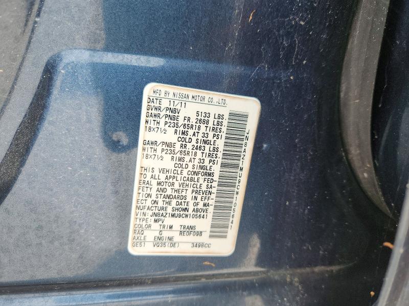 Aukcja sprzedaży 2012 Nissan Murano, vin: JN8AZ1MU9CW105641, numer aukcji: 55527646