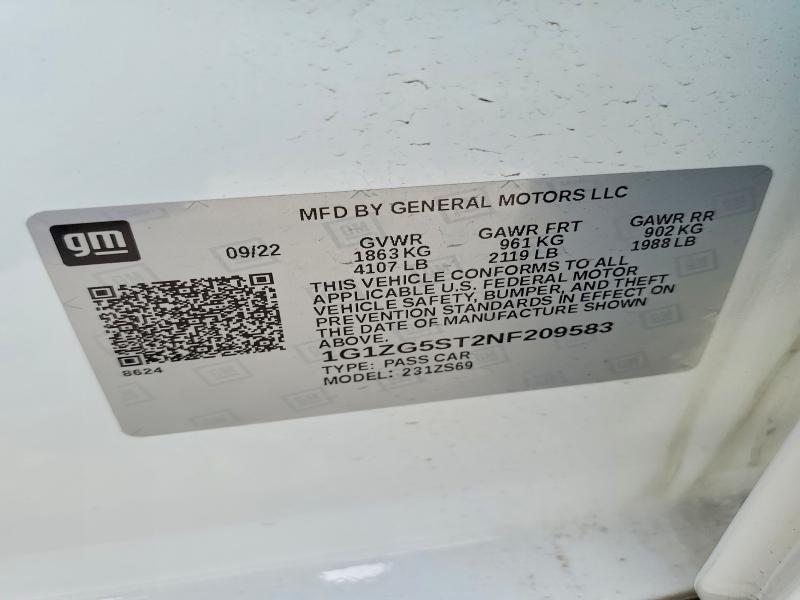 Продажа на аукционе авто 2022 Chevrolet Malibu, vin: 1G1ZG5ST2NF209583, номер лота: 56022046